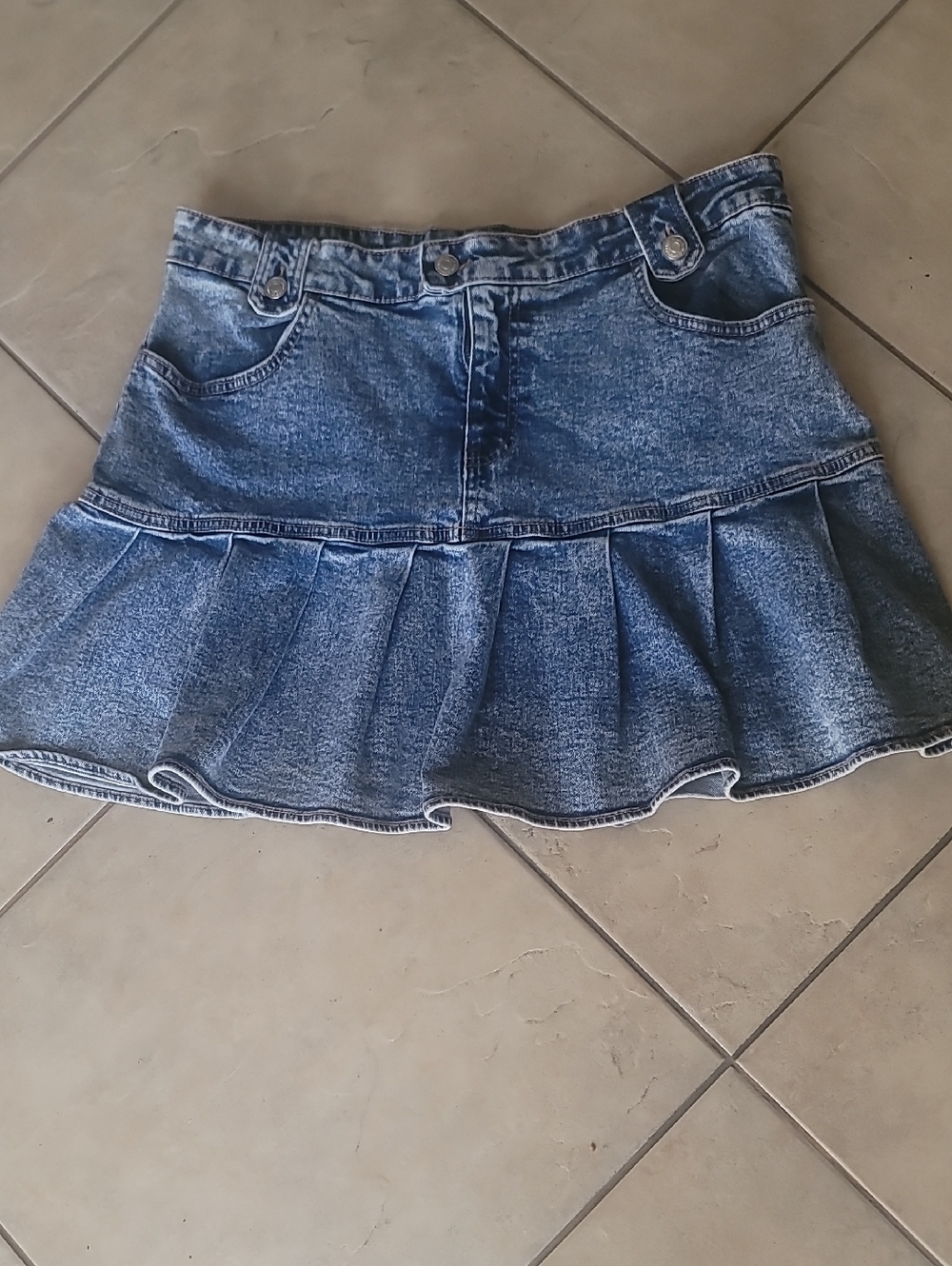 Denim Blue Ruffled Mini Skirt SZ 16